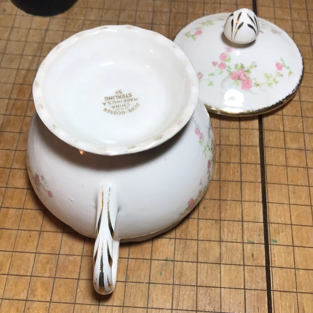 Pope Gosser USA Tureen and Sugar Bowl w Lids Pink Roses Gold Trim Vintage Decor